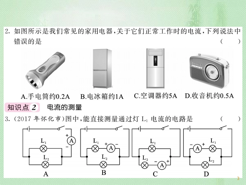 九年级物理全册 第15章 第4节 电流的测量习题优质课件 （新版）新人教版_第3页