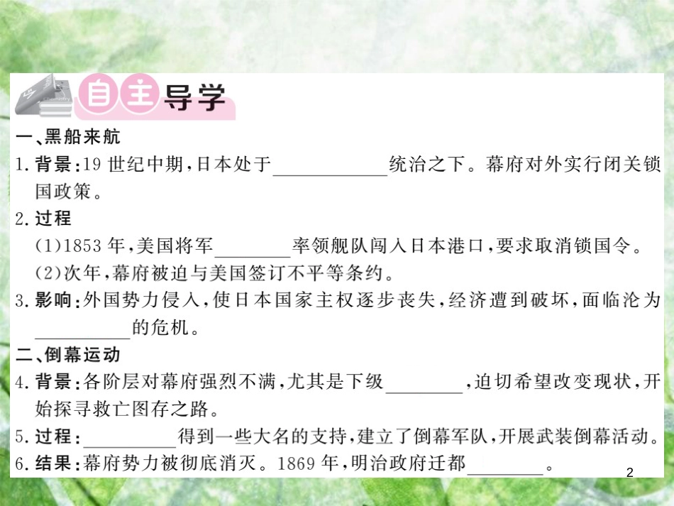 九年级历史上册 第六单元 资本主义制度的扩张和第二次工业革命 第22课 日本明治维新优质课件 岳麓版_第2页