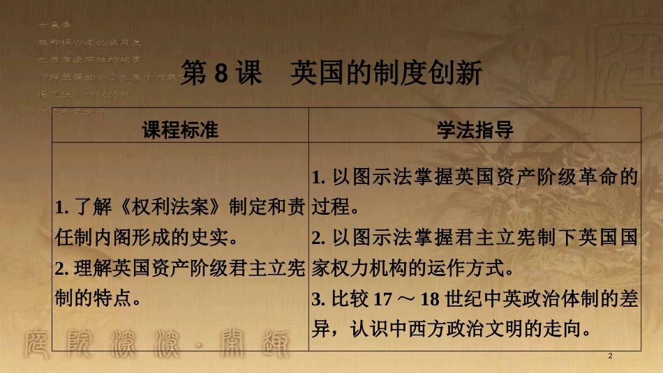 高中历史 第3单元 近代西方资本主义政体的建立 第8课 英国的制度创新优质课件 岳麓版必修1_第2页