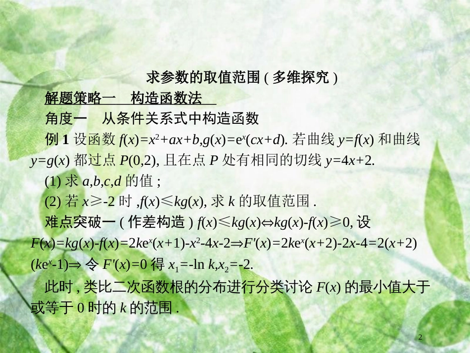 高考数学二轮复习 第二部分 专题二 函数与导数 2.4.2 导数与不等式及参数范围优质课件 理_第2页
