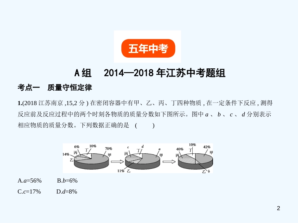 （江苏专版）2019年中考化学复习 专题十 质量守恒定律 化学方程式（试卷部分）优质课件_第2页