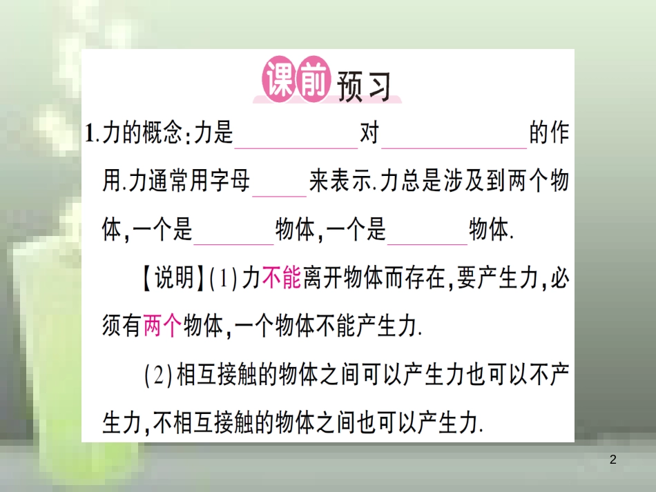 （遵义专版）八年级物理全册 第六章 第一节 力习题优质课件 （新版）沪科版_第2页