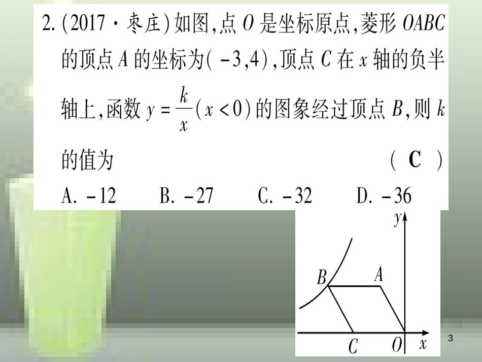 （云南专用）2019中考数学 第一轮 考点系统复习 第3章 函数 第3节 反比例函数 课时2作业优质课件_第3页