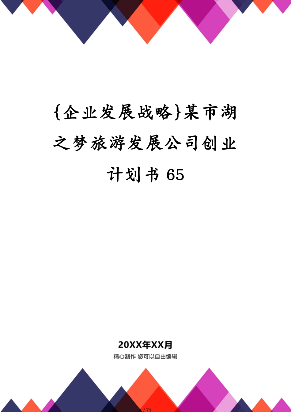 某市湖之梦旅游发展公司创业计划书65_第1页
