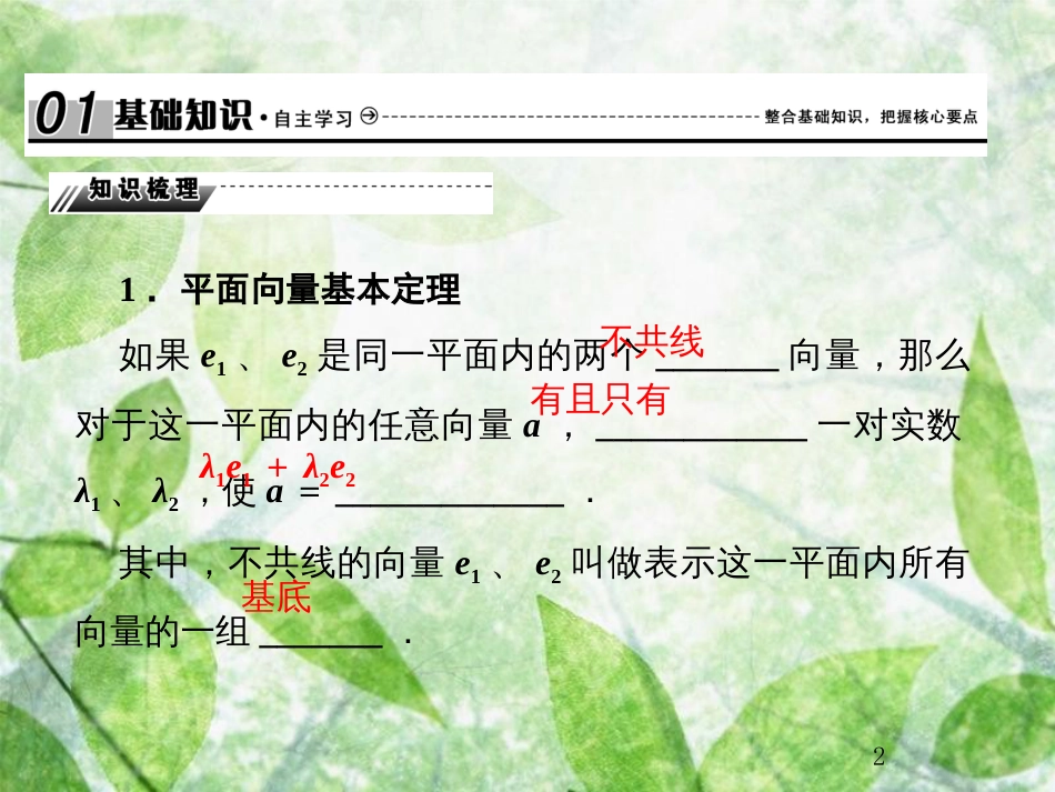 高考数学总复习 5.2 平面向量基本定理及坐标表示优质课件 文 新人教B版_第2页