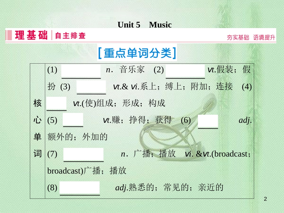 高三英语一轮复习 基础必备 Unit 5 Music优质课件 新人教版必修2_第2页