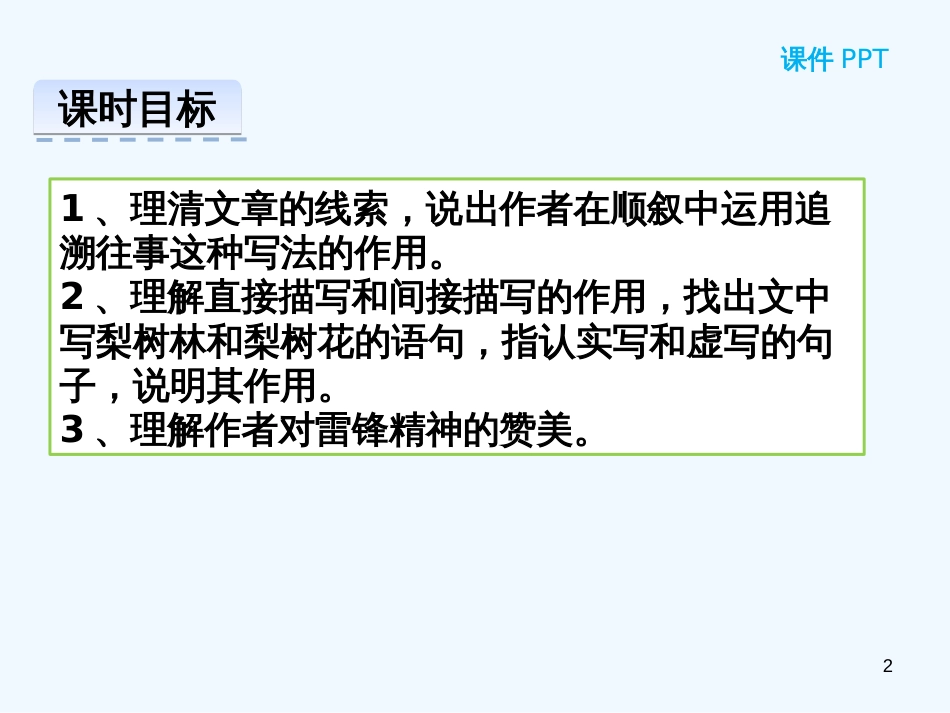 内蒙古鄂尔多斯市康巴什新区七年级语文下册 第四单元 14 驿路梨花优质课件 新人教版_第2页