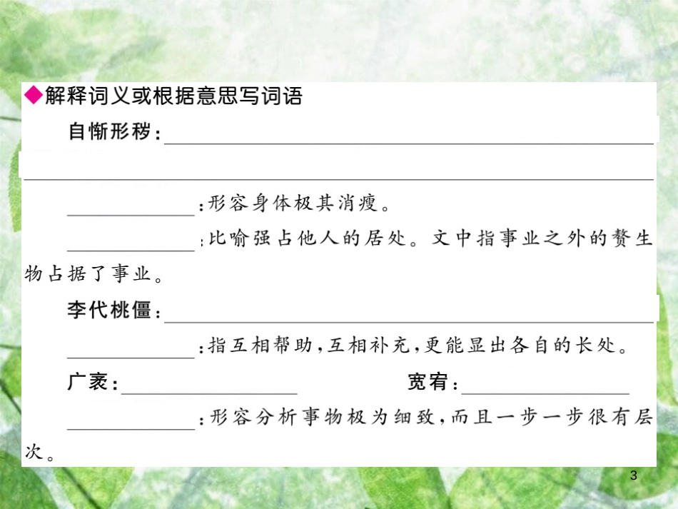九年级语文上册 第二单元 9 精神的三间小屋习题优质课件 新人教版_第3页