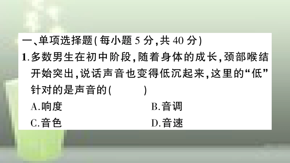 （遵义专版）八年级物理全册 阶段测试二（第三章1-3节）习题优质课件 （新版）沪科版_第2页