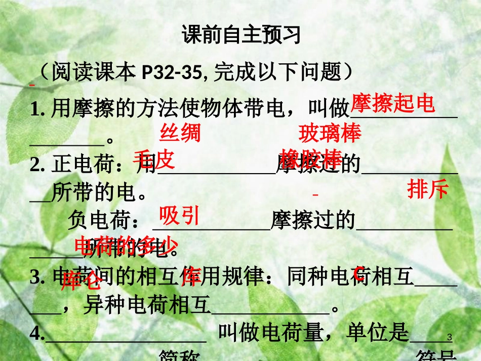 九年级物理全册 15.1 两种电荷习题优质课件 （新版）新人教版_第3页