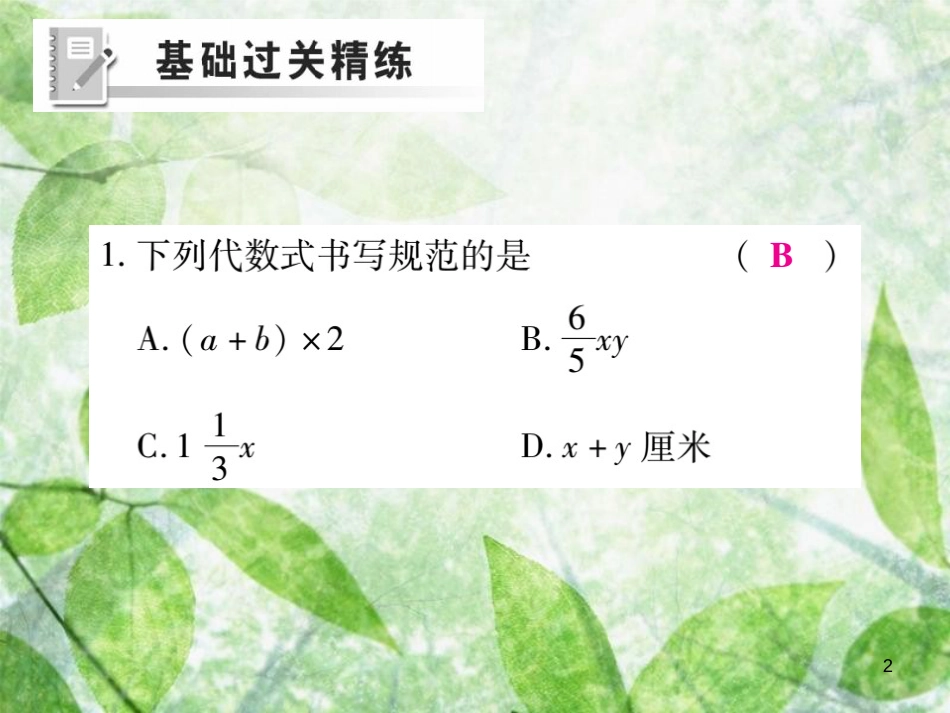 七年级数学上册 第三章 整式及其加减 3.2 代数式（第1课时）练习优质课件 （新版）北师大版_第2页
