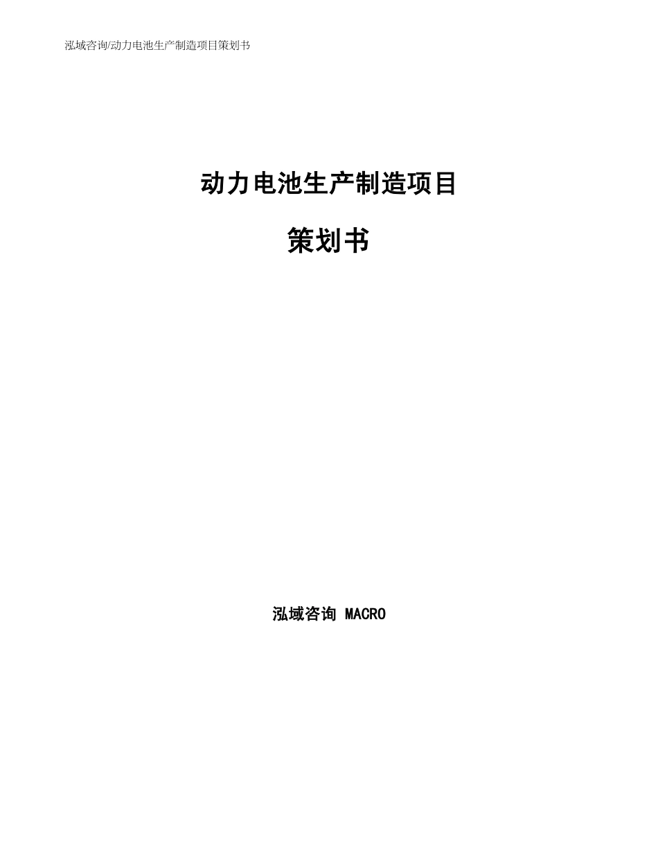 动力电池生产制造项目策划书_第1页