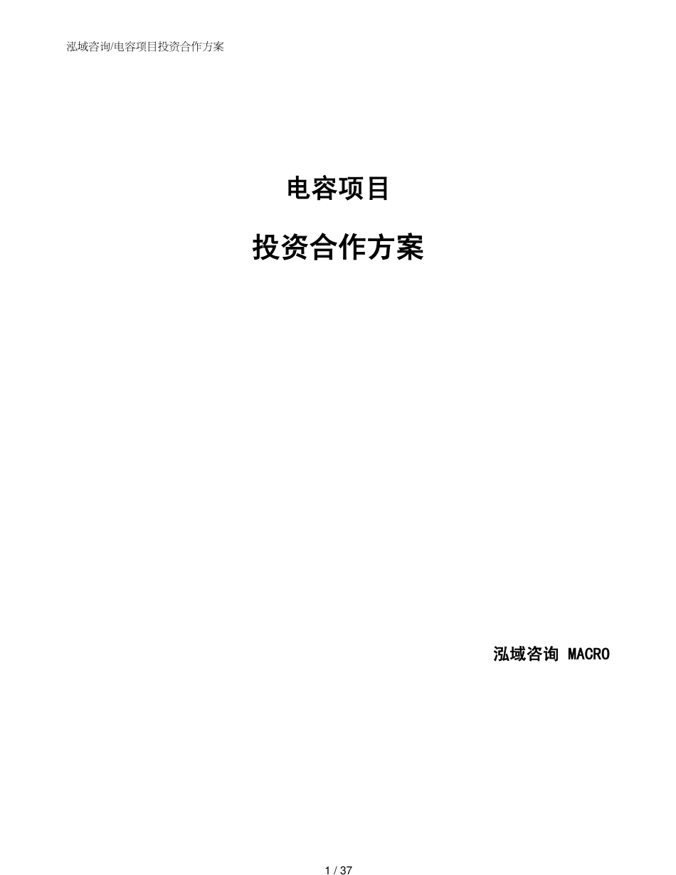 电容项目投资合作方案参考模板_第1页