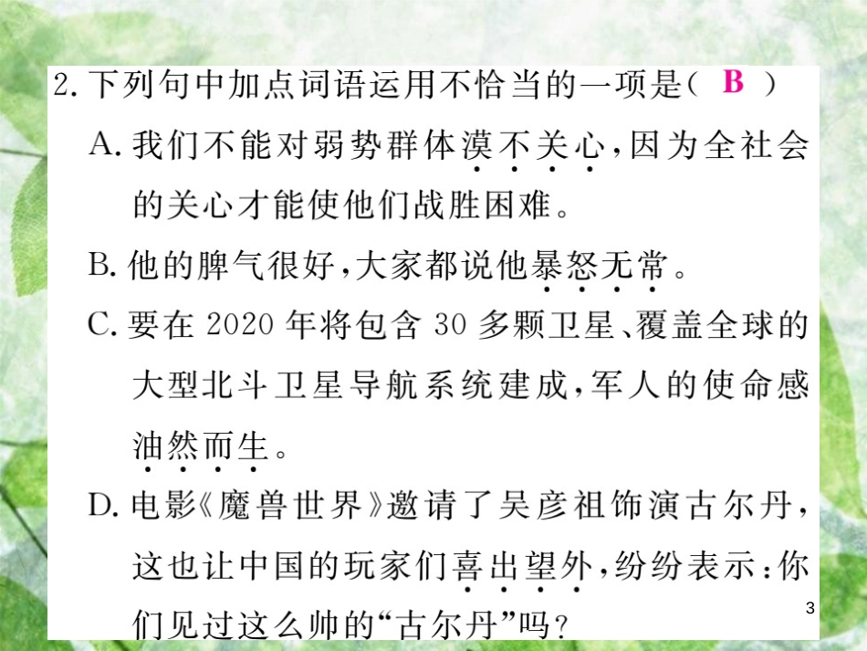 七年级语文上册 专项复习二 词语运用习题优质课件 新人教版_第3页