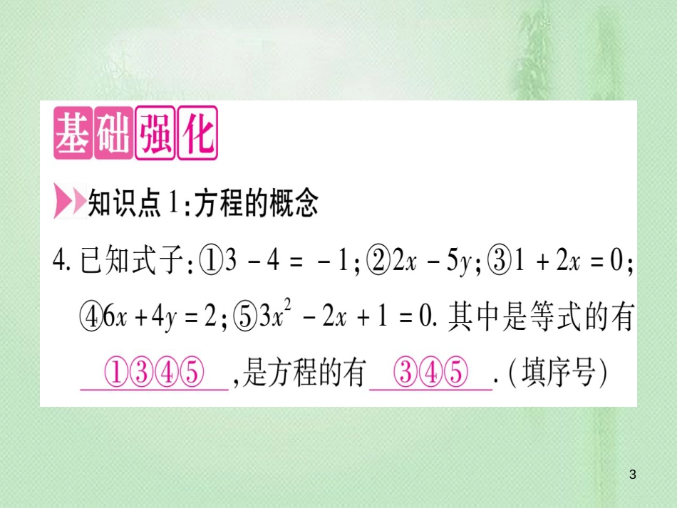 七年级数学上册 第5章 一元一次方程 5.1 一元一次方程优质课件 （新版）冀教版_第3页