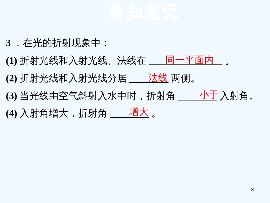 （安徽专版）2018年八年级物理上册 3.4 探究光的折射规律习题优质课件 （新版）粤教沪版_第3页
