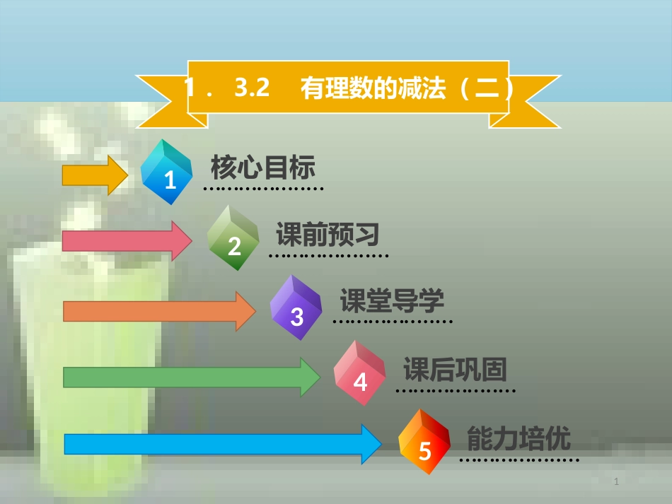 【名师导学】七年级数学上册 第一章 有理数 1.3.2 有理数的减法（二）优质课件 （新版）新人教版_第1页
