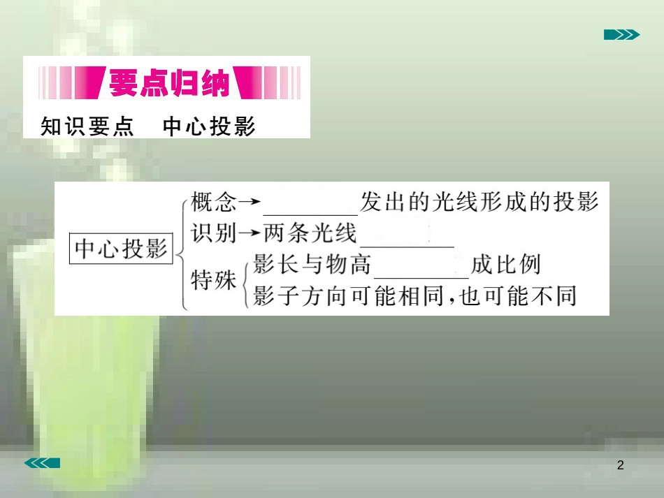 九年级数学上册 5.1 投影 第1课时 投影的概念与中心投影讲练优质课件 （新版）北师大版_第2页