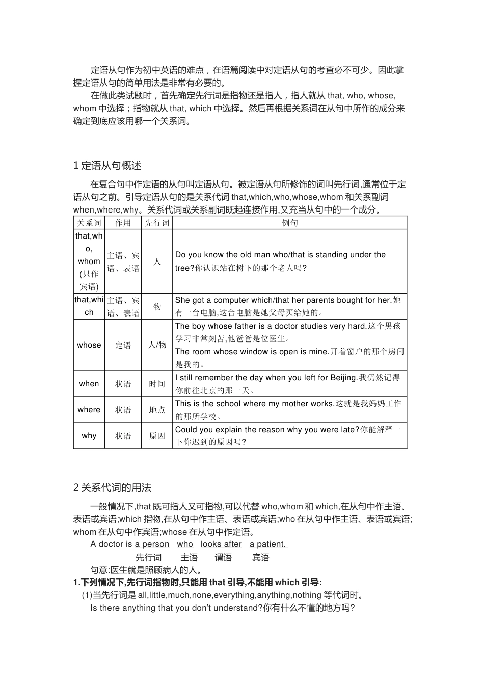 中考英语定语从句精讲+精练+答案_第1页