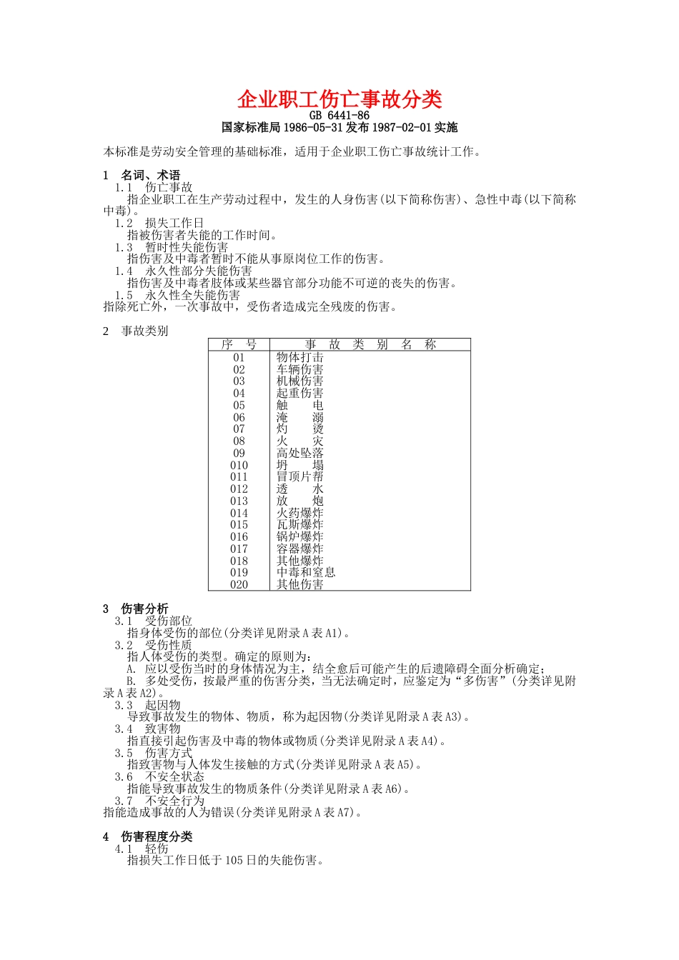 企业职工伤亡事故分类（GB64411986 ）_第1页