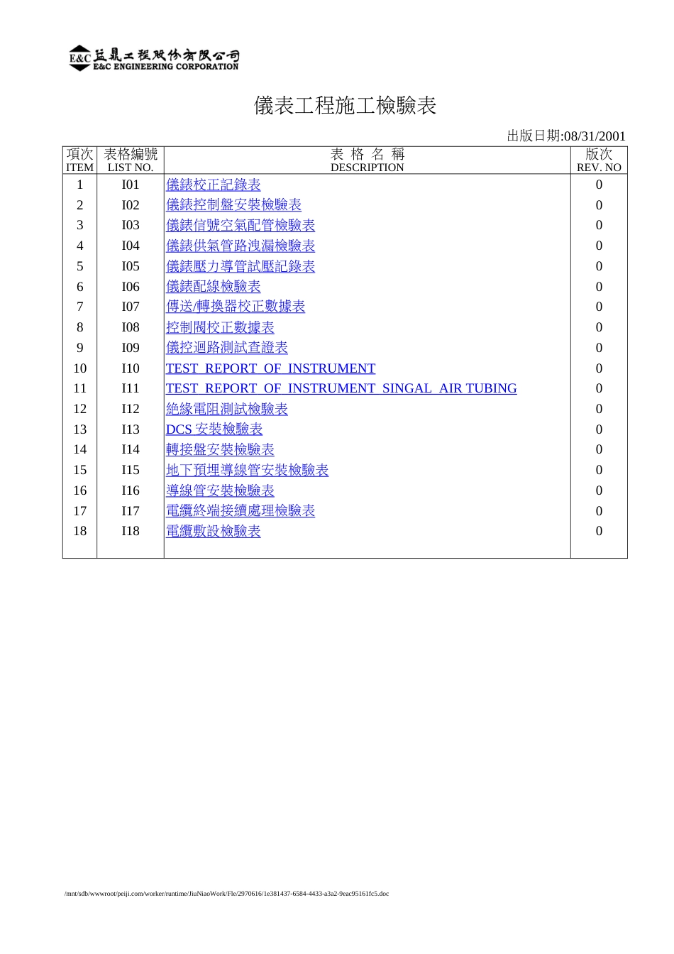 仪表工程检验表格[共19页]_第1页