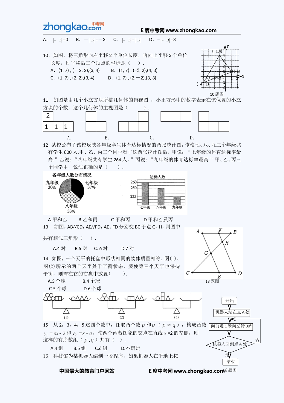 黄冈中考数学模拟试题[全国通用]_第2页