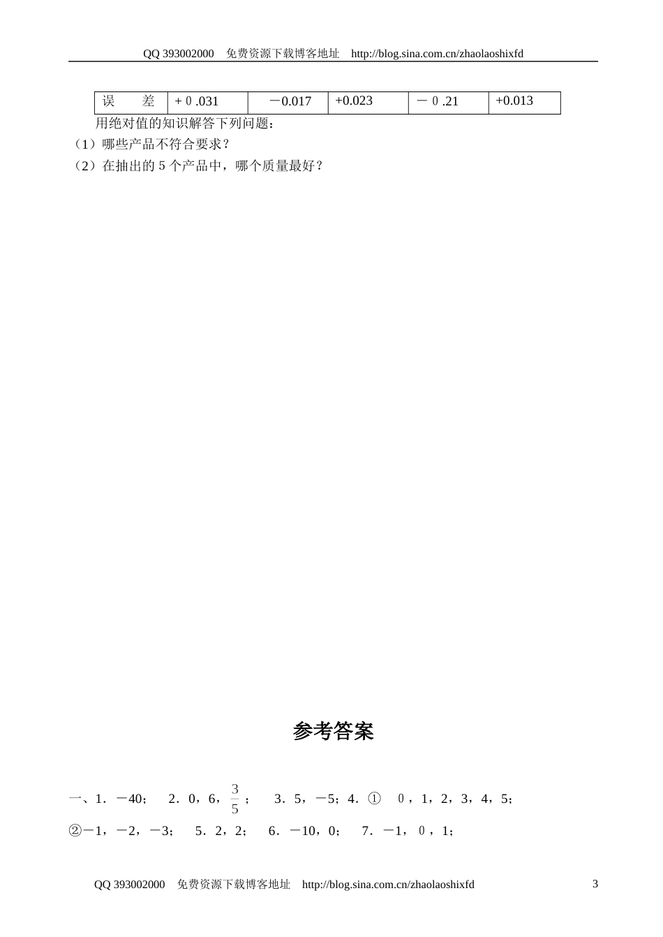 七年级数学上册第四单元测试题[共共4页]_第3页