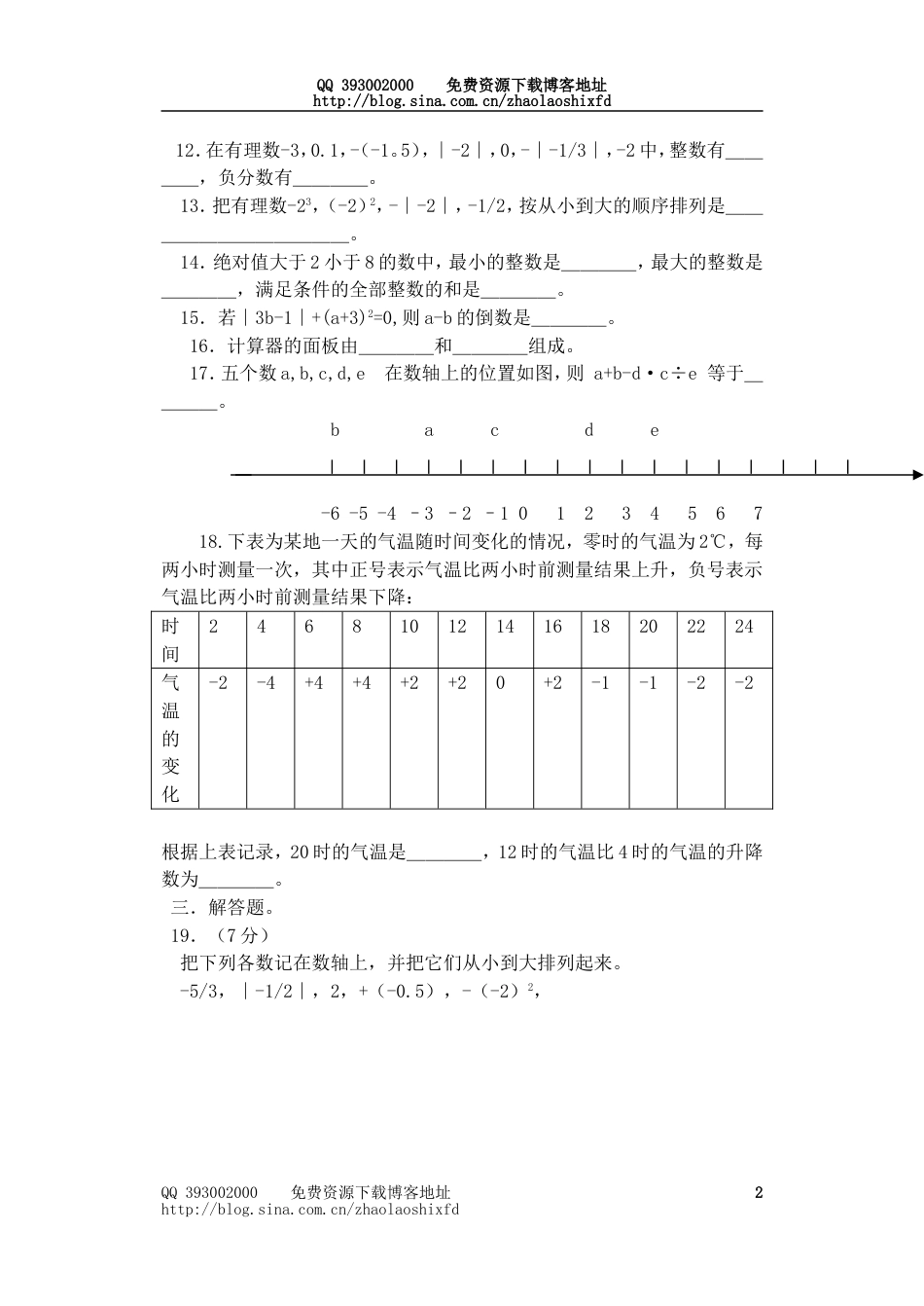 七年级数学上册第二单元测试题[共共4页]_第2页