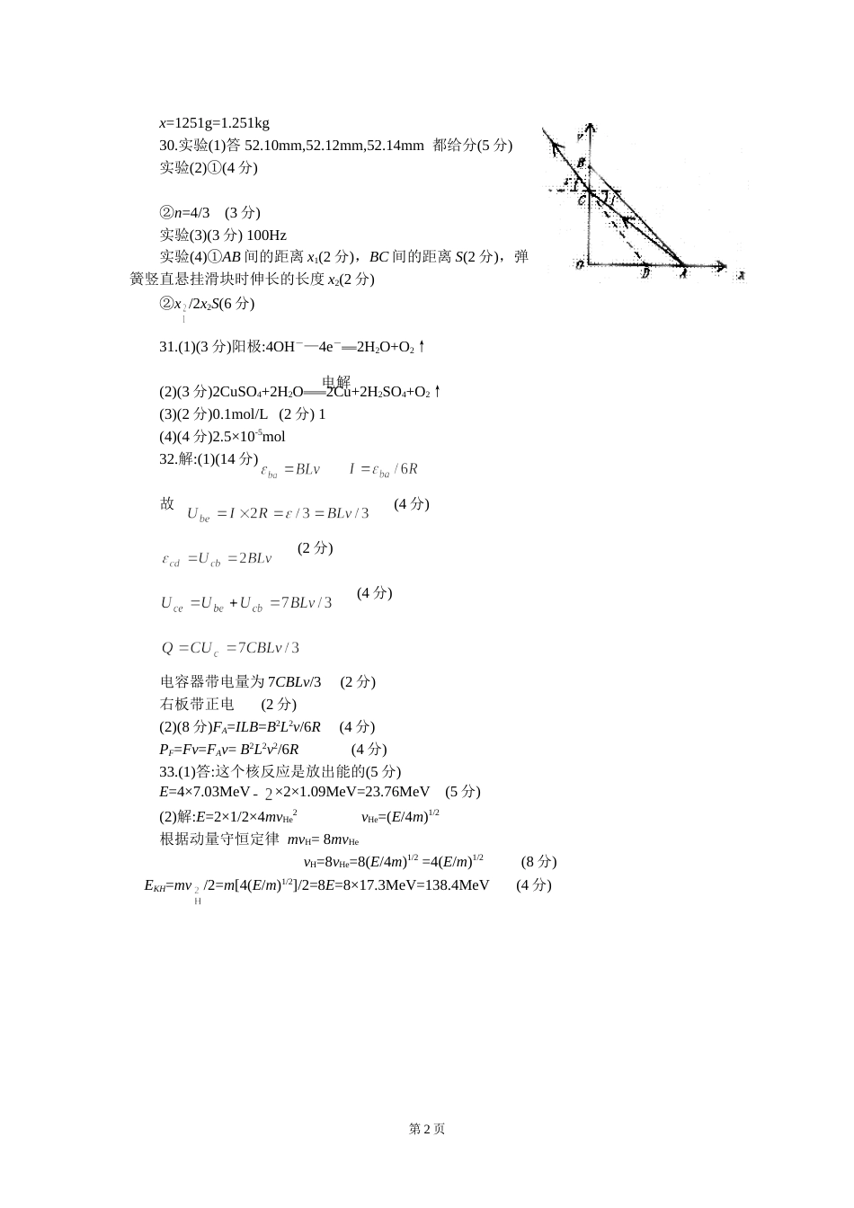 福州一中2001－－高三模拟考试理科综合答案_第2页