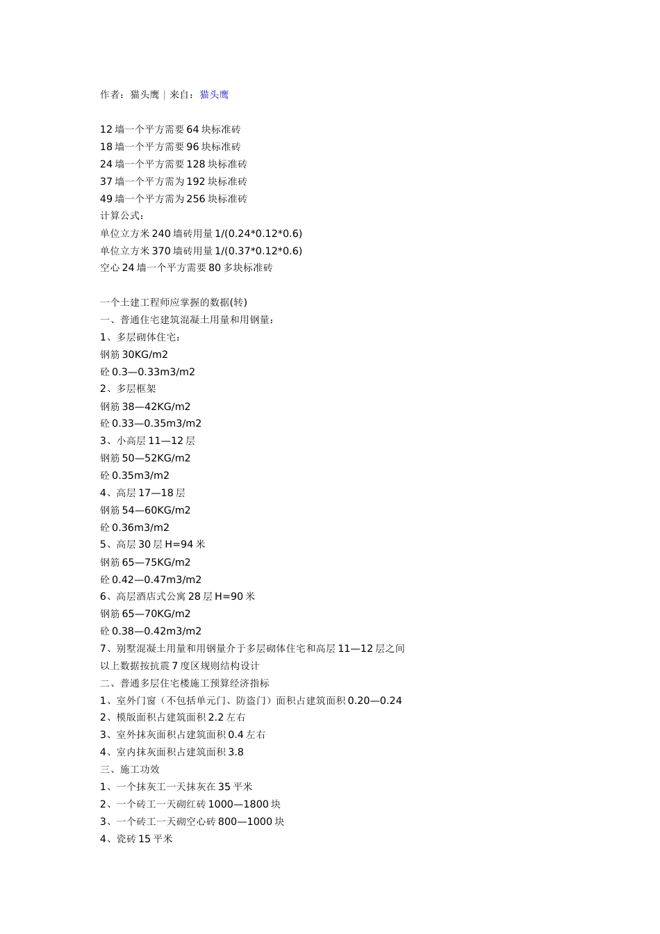 一个土建工程师应掌握的数据[共9页]_第1页