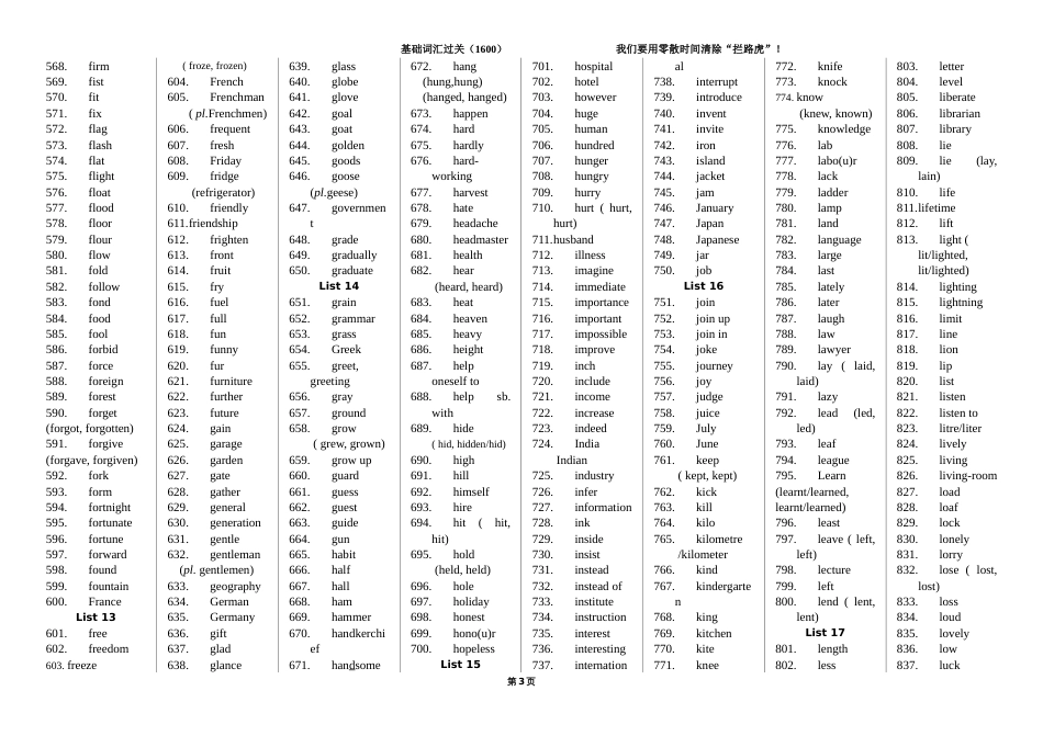 英语基础词汇1600过关识记_第3页