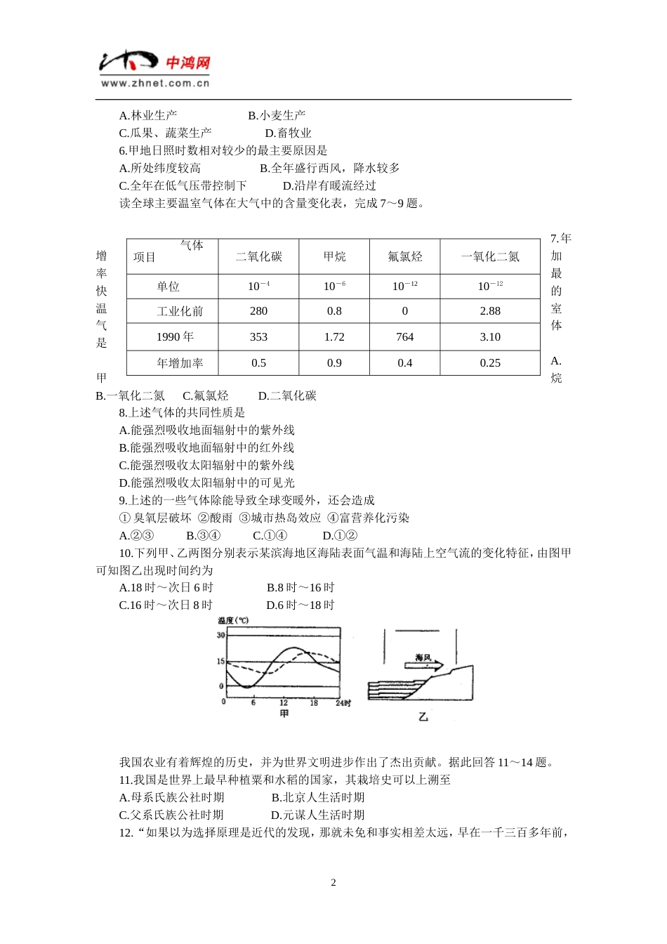 湖北省黄冈市高三模拟考试文科综合能力测试[共10页]_第2页