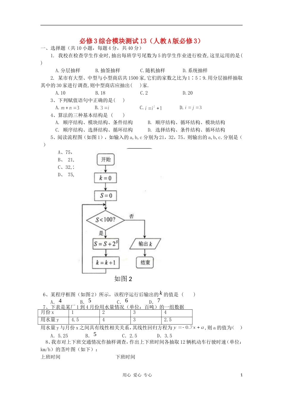 高中数学综合模块测试13 新人教A版必修3_第1页