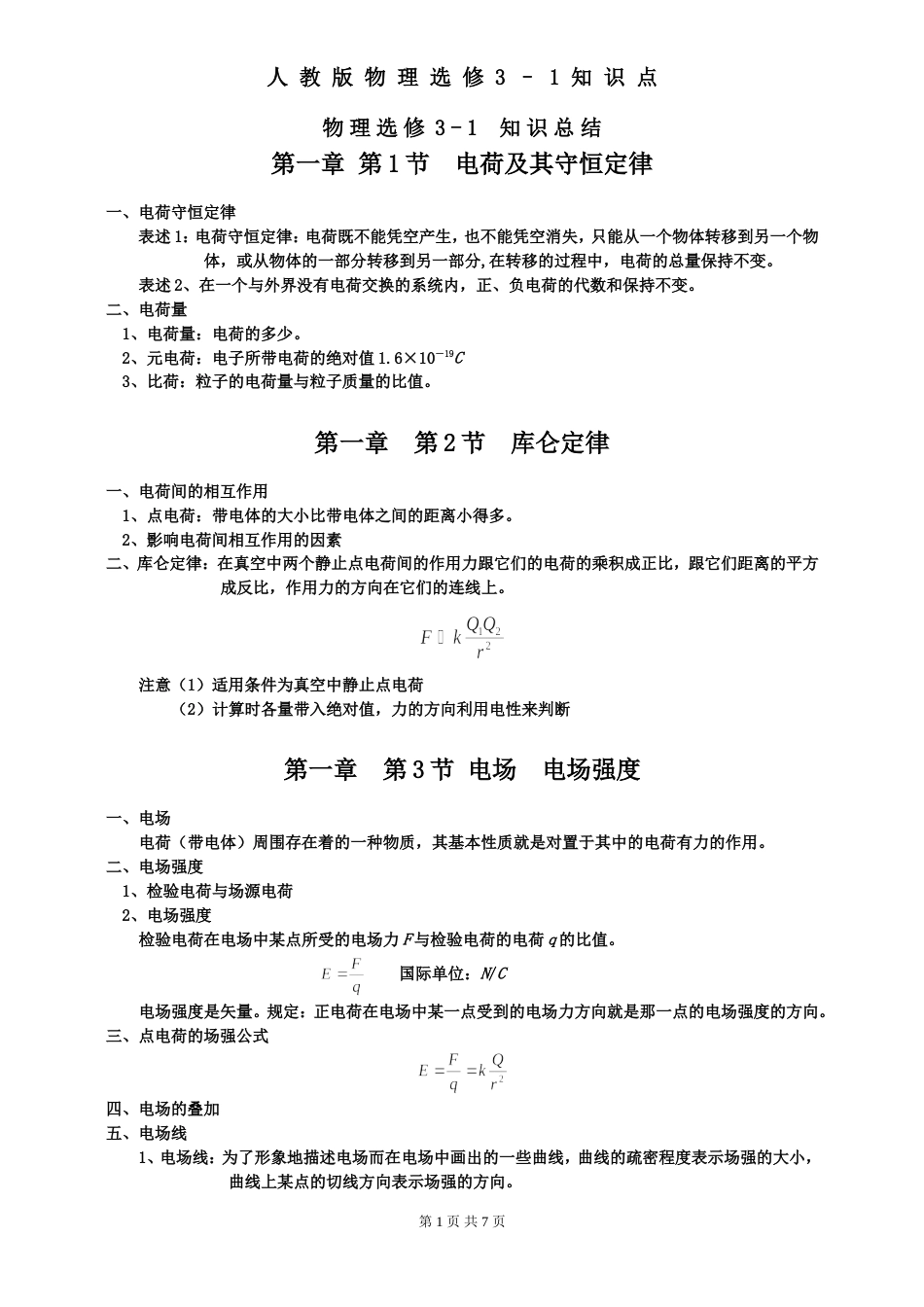 人教版高中物理选修31知识点归纳总结[共7页]_第1页