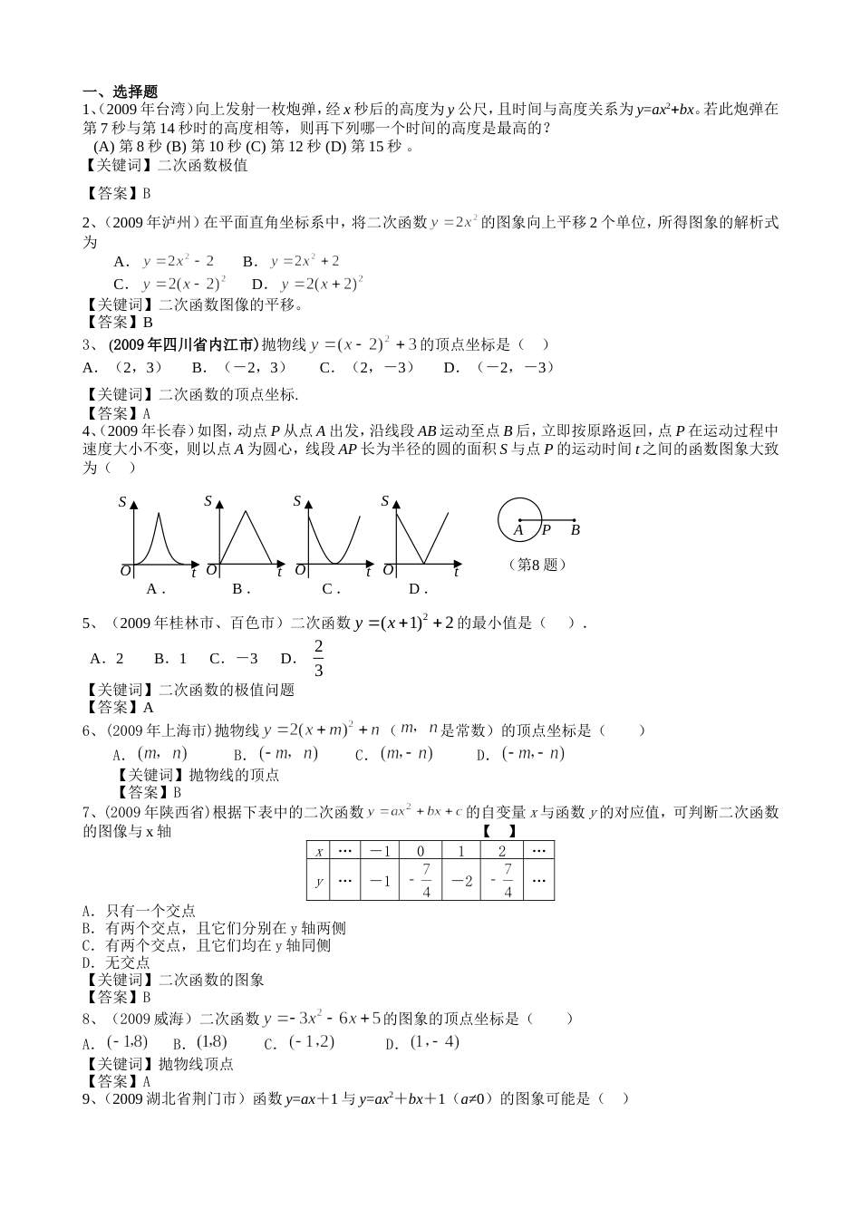 中考二次函数复习题_第1页