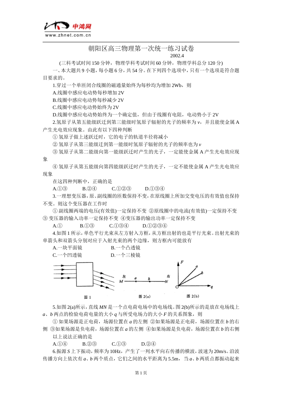 朝阳区2001高三物理第_第1页