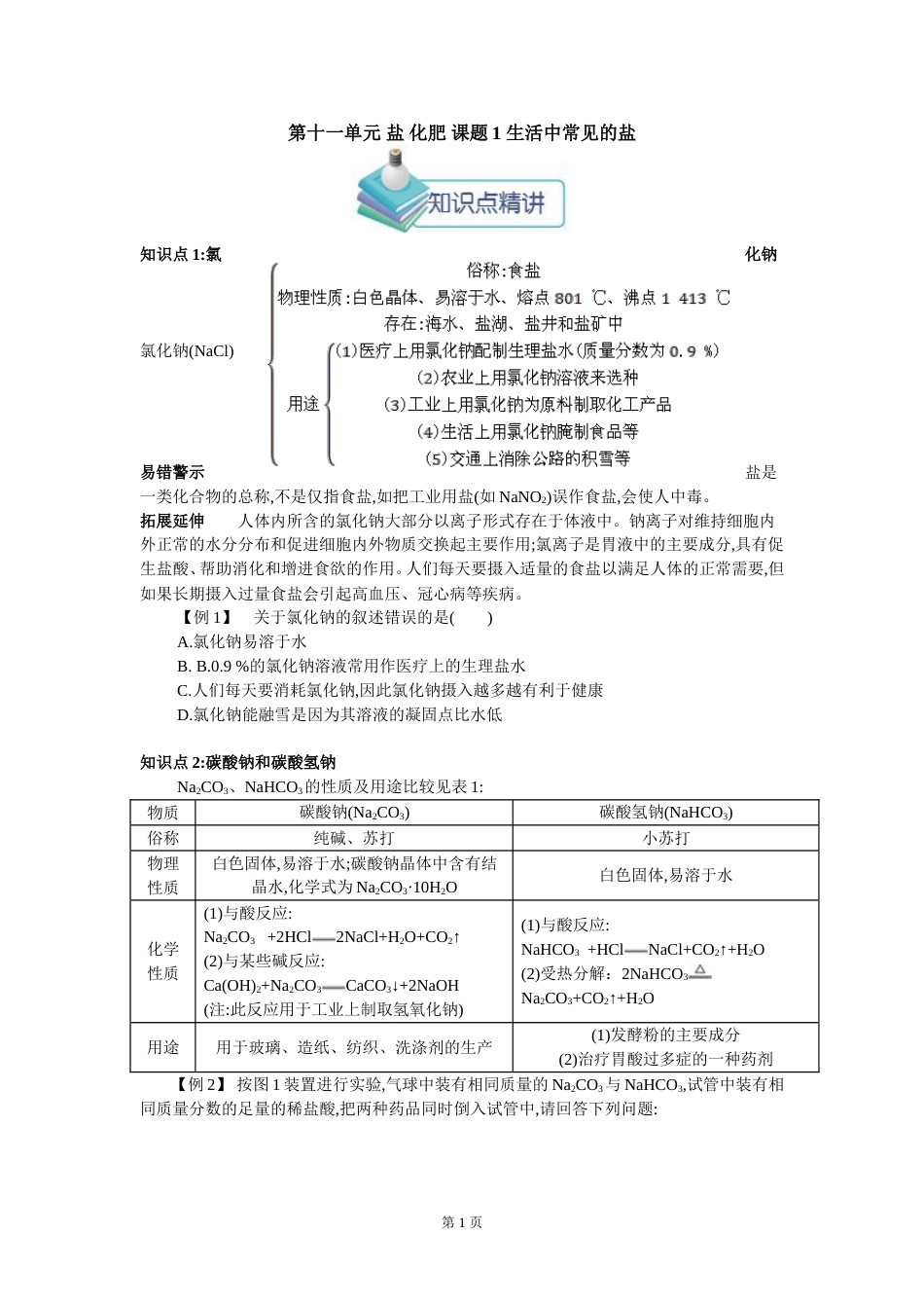 人教版九年级化学下册第十一单元盐、化肥知识点[共9页]_第1页