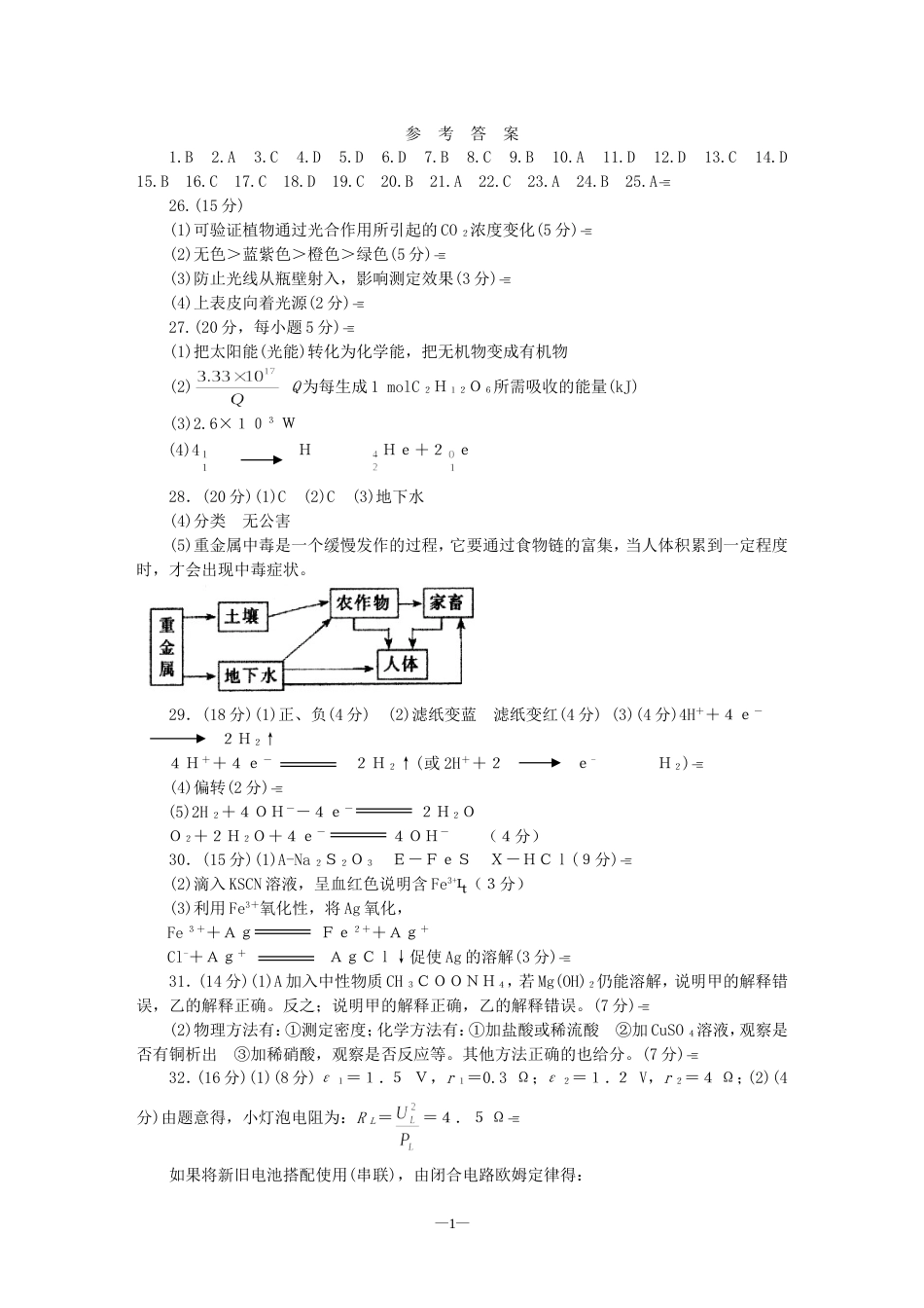 合肥市高三第二次抽样考试理科综合答案_第1页