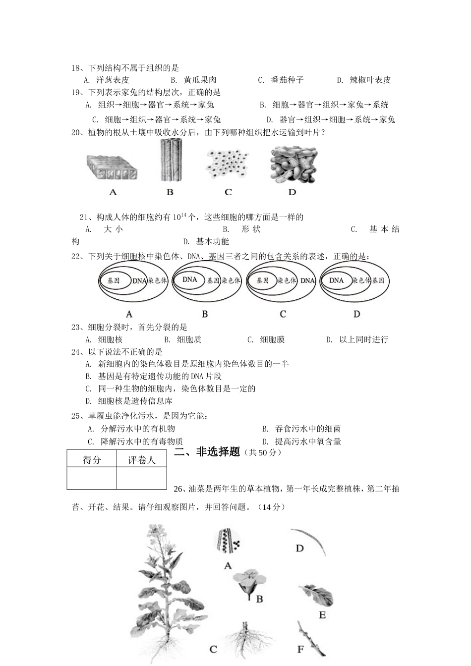 江西省九江县2010—度上学期七年级生物期中试卷_第3页