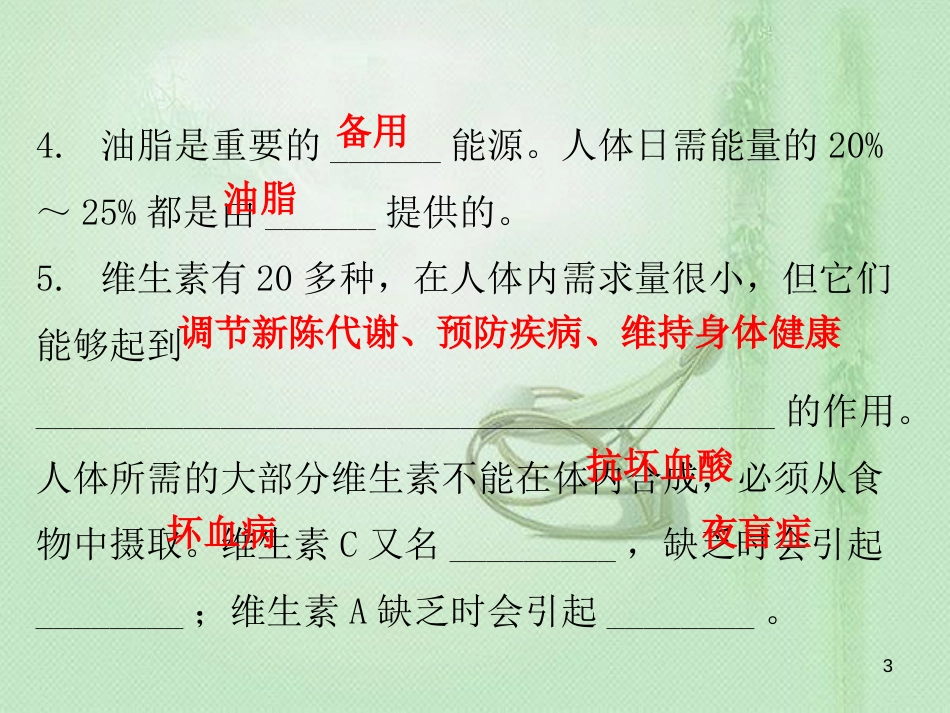 九年级化学下册 第十二单元 化学与生活 课题1 人类重要的营养物质（内文）优质课件 （新版）新人教版_第3页