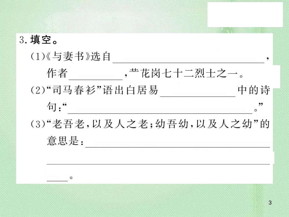 九年级语文上册 第四单元 14 与妻书习题优质课件 语文版_第3页