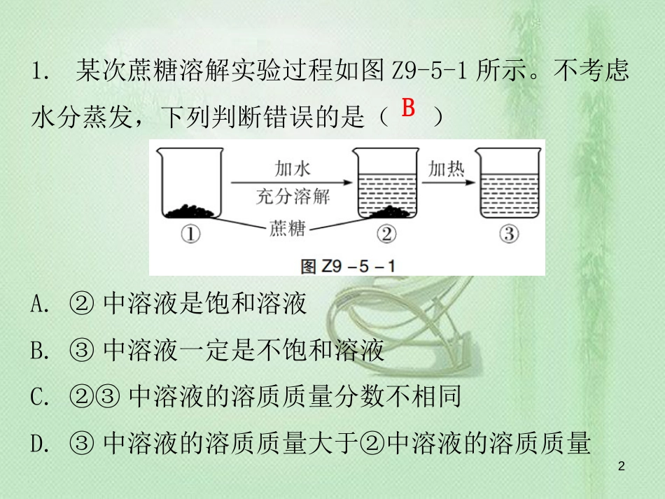 九年级化学下册 期末复习精炼 第九单元 溶液 专题五 溶质的质量分数优质课件 （新版）新人教版_第2页