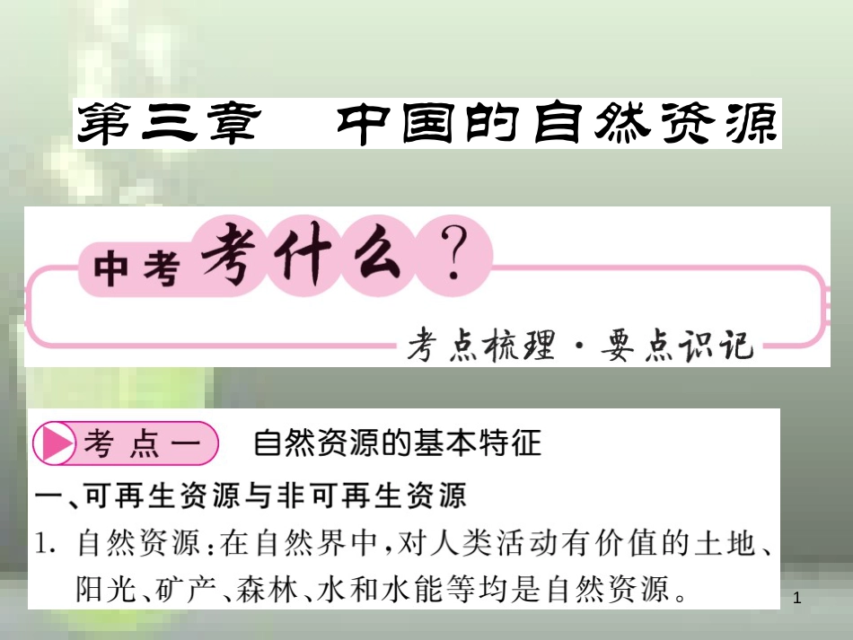 （人教版通用）2019中考地理一轮复习 八上 第三章 中国的自然资源知识梳理优质课件_第1页