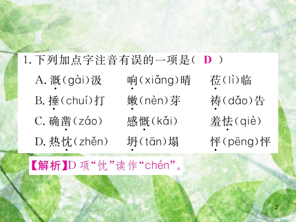 七年级语文上册 专项复习一 字音字形习题优质课件 新人教版_第2页