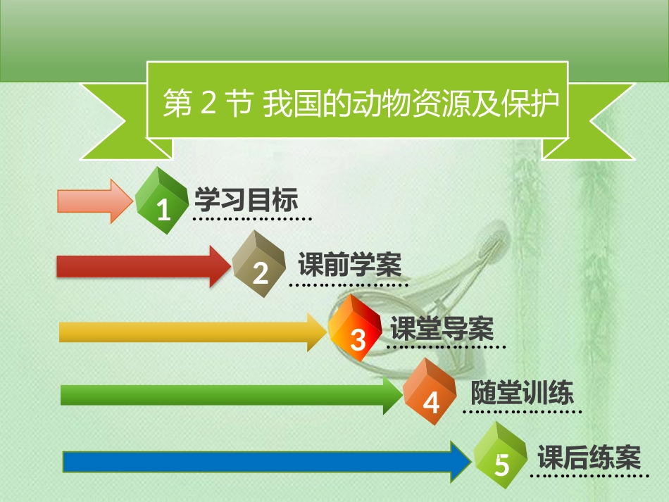 八年级生物上册 第五单元 第17章 第2节 我国的动物资源及保护习题优质课件 （新版）北师大版_第1页