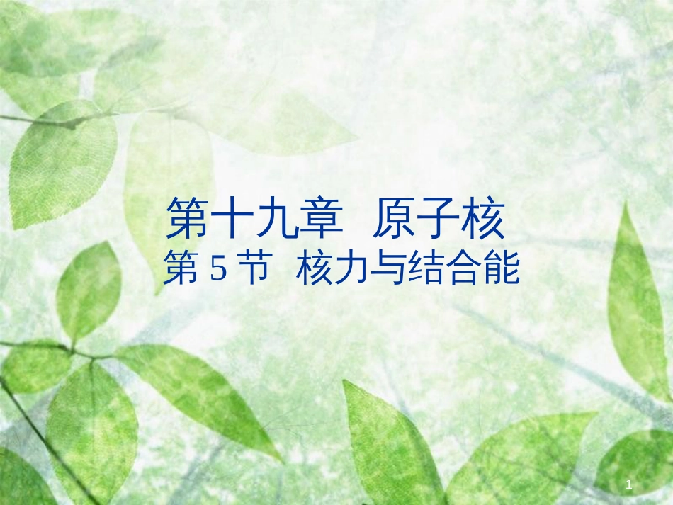 高中物理 第十九章 原子核 19.5 核力与结合能优质课件 新人教版选修3-5_第1页