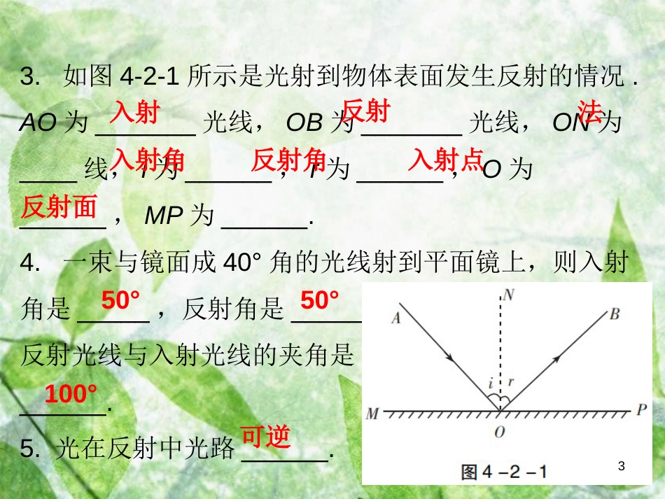 八年级物理上册 第四章 第2节 光的反射（第1课时）习题优质课件 （新版）新人教版教版_第3页