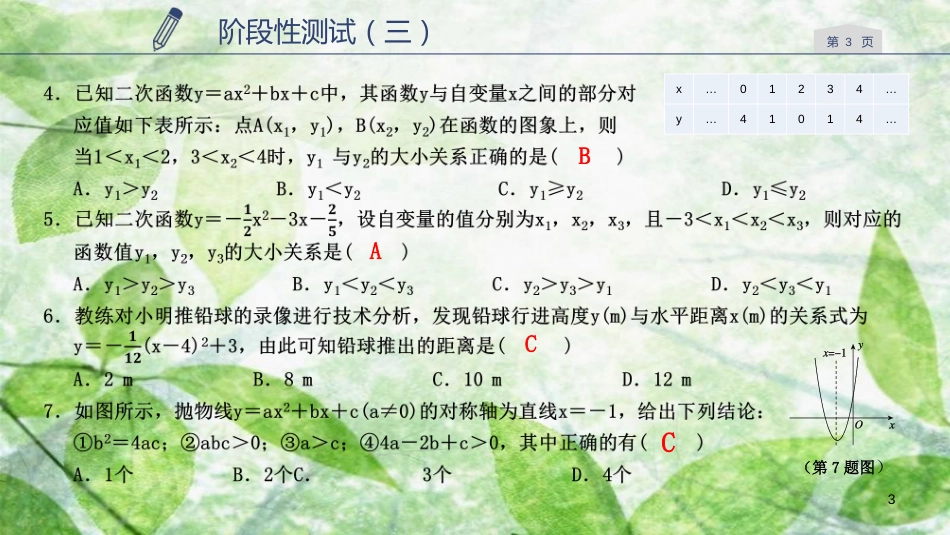 九年级数学上册 第一章 二次函数阶段性测试（三）优质课件 （新版）浙教版_第3页