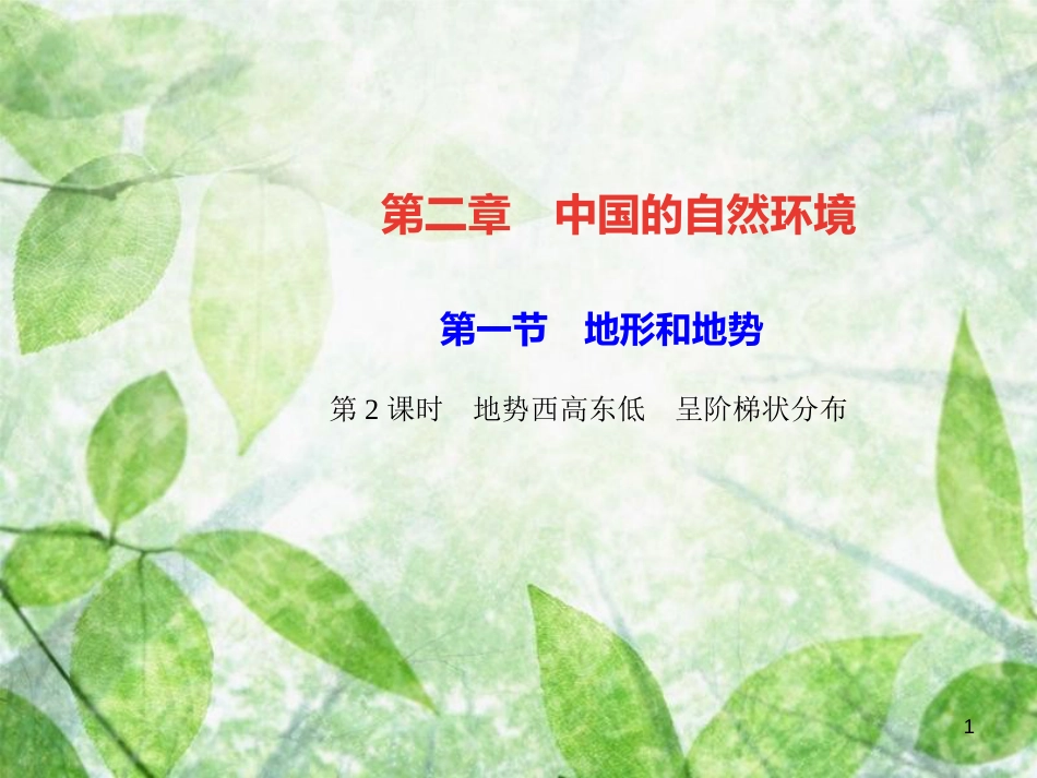 八年级地理上册 第二章 第一节 地形和地势（第2课时 地势西高东低 呈阶梯状分布）习题优质课件 （新版）新人教版_第1页