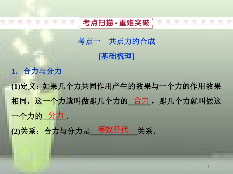（新课标）2019届高考物理一轮复习 第2章 相互作用 第二节 力的合成与分解优质课件_第2页
